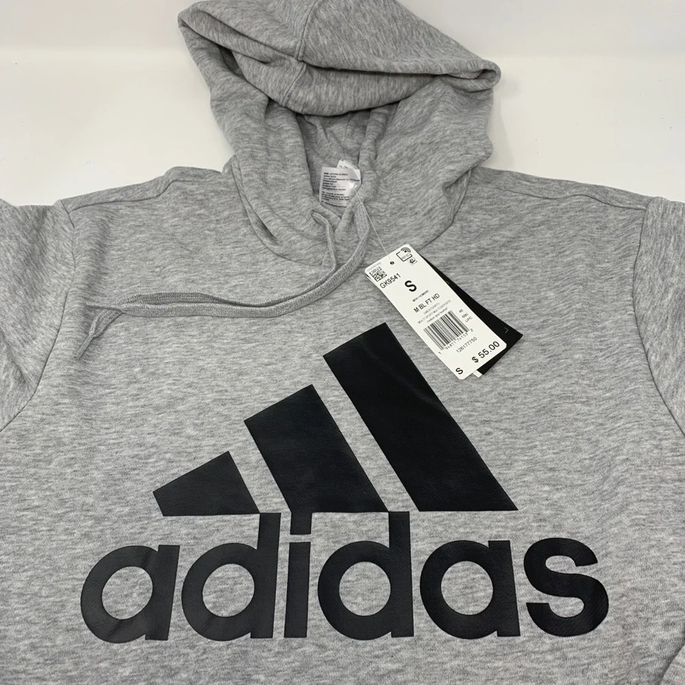 Adidas Men's Badge of Sport Big Logo Pullover‎ Hoodie - Gray & Black - Small
